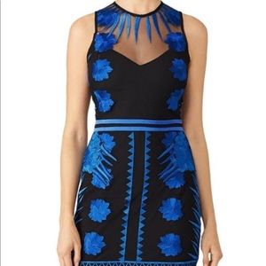 Nicole Miller Black Blue Embroidered Midi Dress
